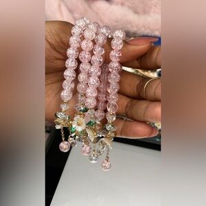 Elegant Pink Beaded Necklace with Floral Accents